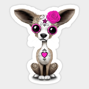 Pink Day of the Dead Sugar Skull Chihuahua Puppy Sticker